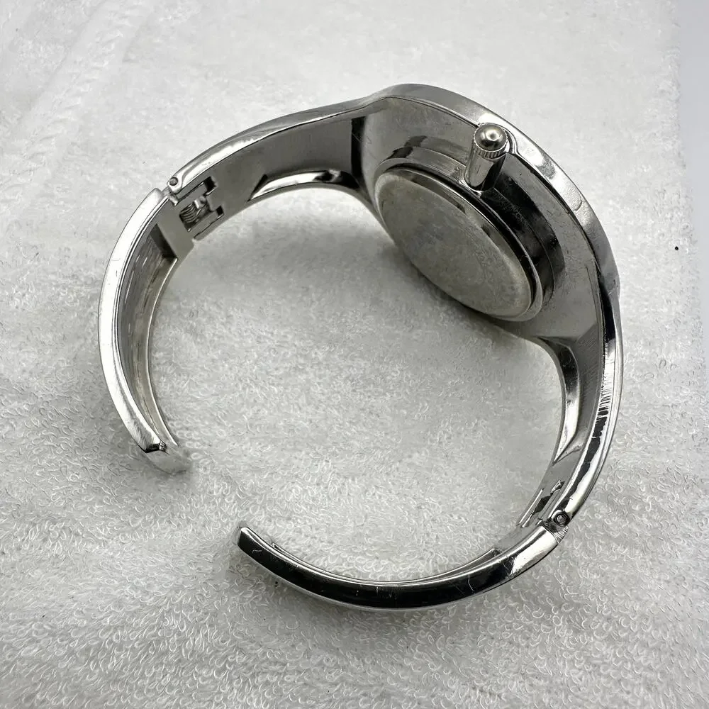 Geneva Quartz Cuff Watch Silver Tone Cream Dial Blue Numerals